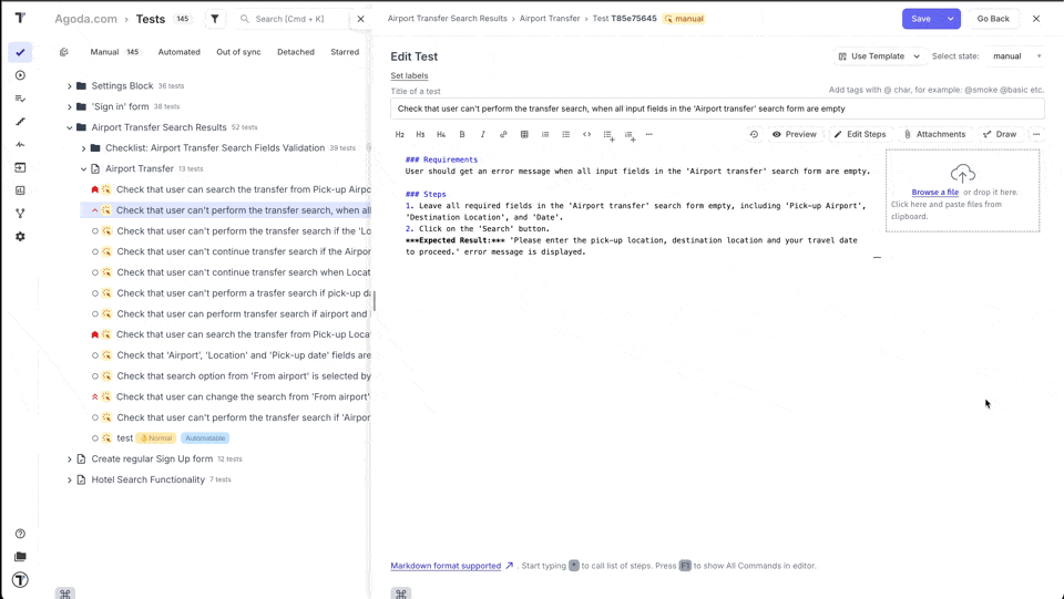 Testomat.io - Add attachment