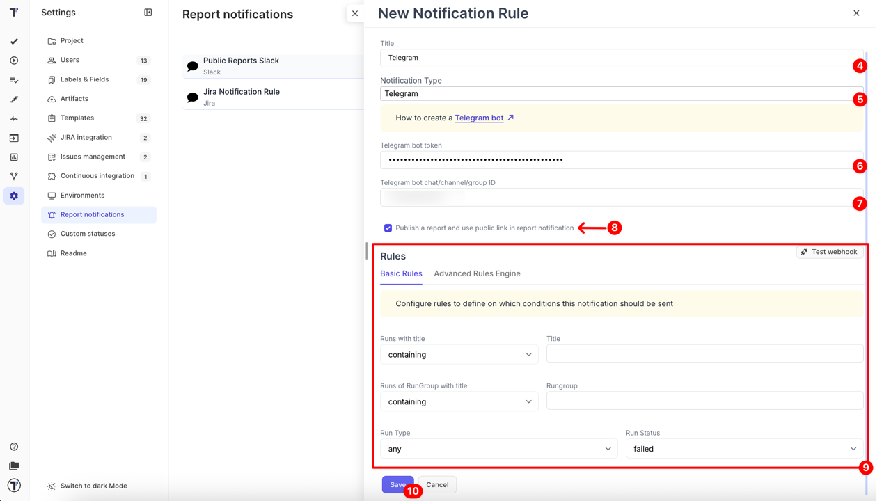 Save new notification rule